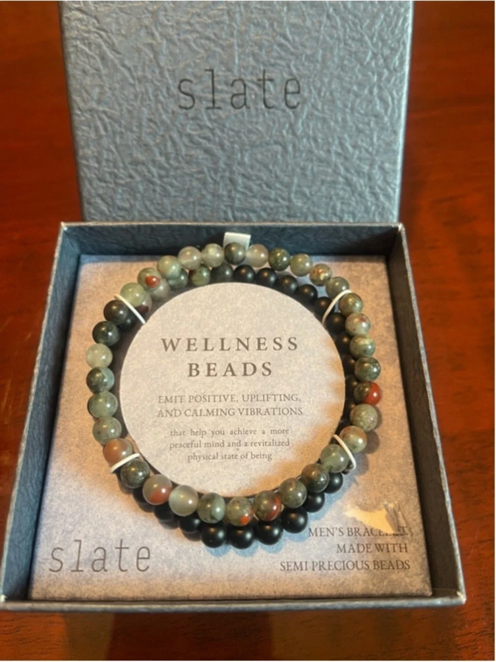 Slate Wellness Beads Men's Bracelet double-strands Semiprecious Agate Stones